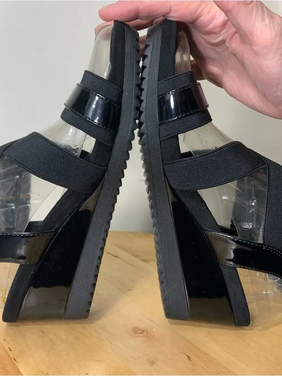 𝅺anne Klein Sport Black Wedged Elastic straps Sandals memory foam insoles - Picture 6 of 14